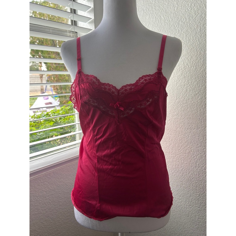 Secret‎ Accents Red Lace Trim Satin Cami Tank Top Layer S Coquette Fairy - Picture 8 of 12
